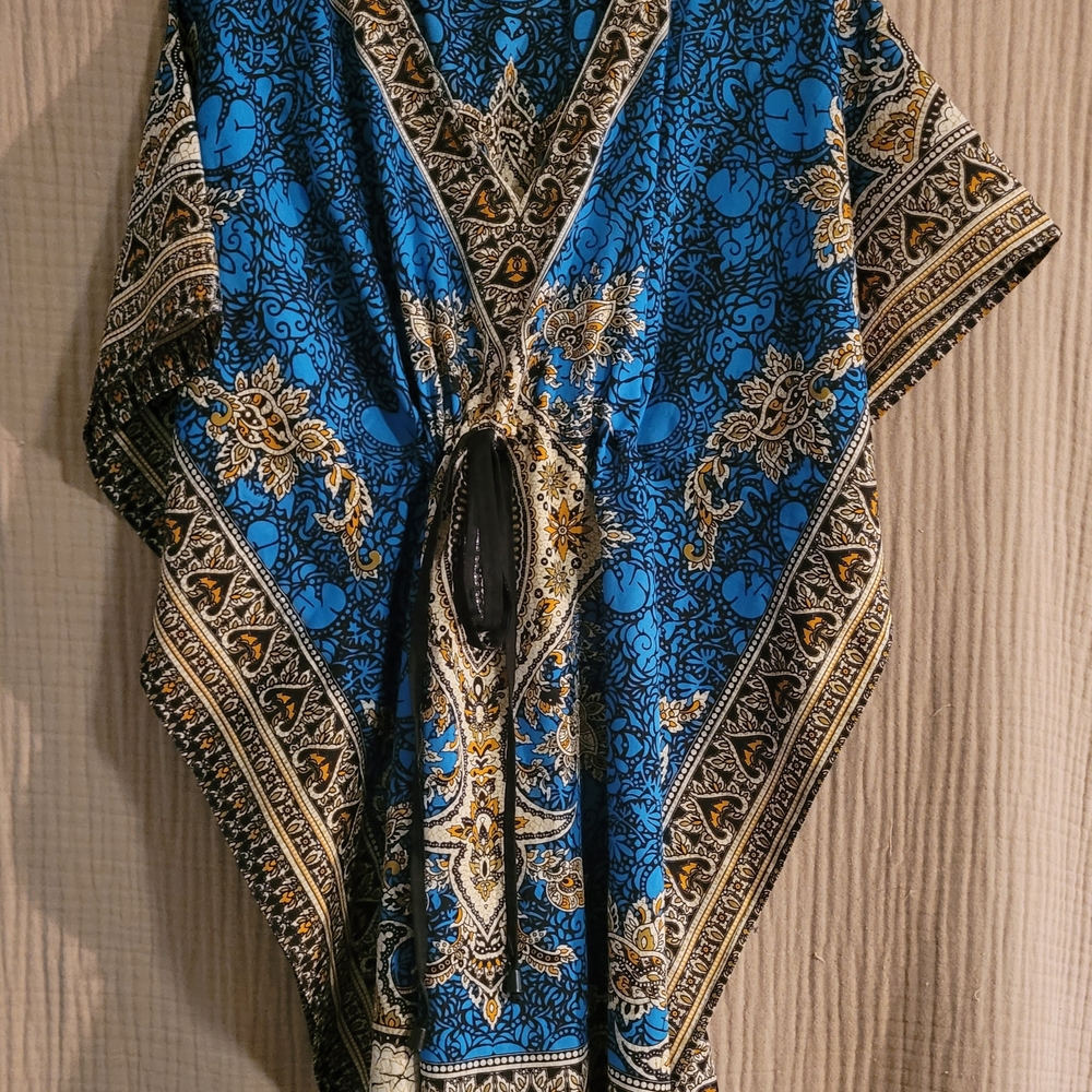 Rima Beachworld Blue and Black Patterned Short Kaftan